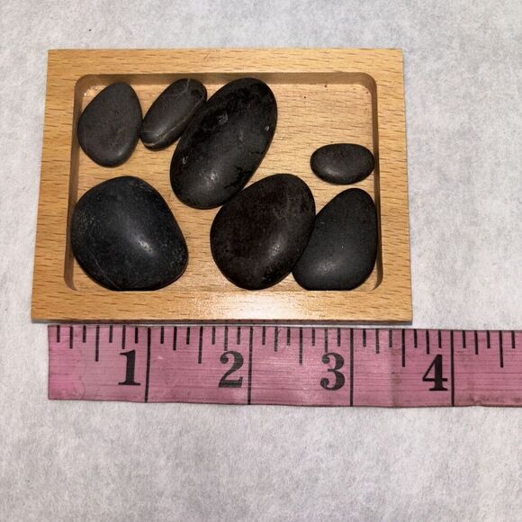 Natural Obsidian 7 Stone Healing Stacking Black Chakra Balance Wood Tray - Picture 1 of 4